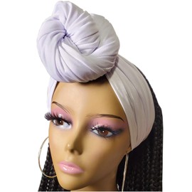 HIHIBEAUTY Stretch Head Wrap Scarf Head Wrap for women Turban Wrap Stretch Jersey Long Turban Head Wrap Tie 4Set (sd black white grey 2601)