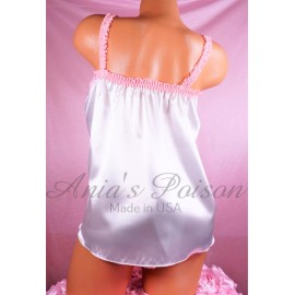 Ania's Poison Shiny bridal White Silky Soft smooth shiny sissy babydoll camisole nightie OS
