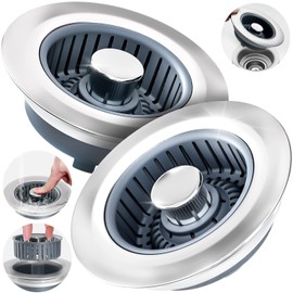 Upgraded 2Pack 3in1 Kitchen Sink Drain Strainer & Sink Stopper, Stainless Steel Kitchen Drain Plug & Cover with Anti-Clogging Basket Strainer, Fit US Standard 3-1/2'' Sink Drain Hole, Silver