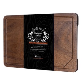 Axeman Walnut Wood Cutting Board with Juice Groove for Kitchen Countertop, Tick American Black-Walnut Wooden Chopping Board Charcuterie Board Butcher Block for Meat Vegetables, 17x11 inch