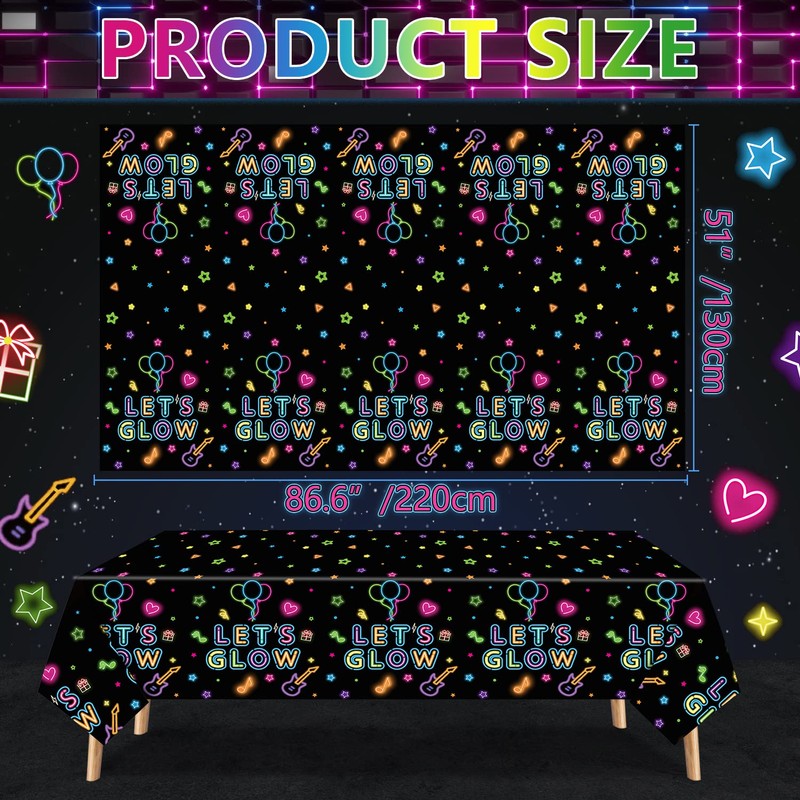 Dvaorc 4 Pack Let's Glow Tablecloth Party Table Cover Neon