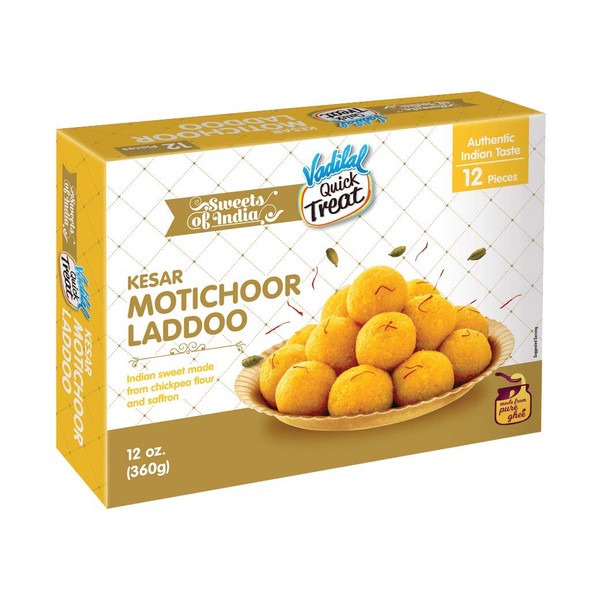 Vadilal Kesar Motichoor Laddoo 360 Grams (12pcs) Authentic Indian Sweets Made With chickpea Flour & Saffron