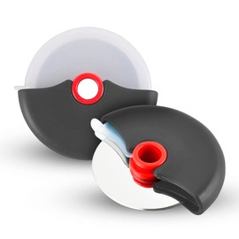 COQUO - Cortador de Pizza de Acero Inoxidable con Tapa Protectora - Fácil de Usar y Limpiar - Ideal para Pizzas, Sandwiches, Tortas, y más! - Rebanador de pizza - Stainless Steel Pizza Cutter (Rojo)