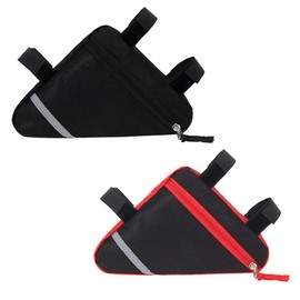 QitinDasen 2 Pieces Bike Triangle Bags, Waterproof Bicycle Front Tube Frame Bag, Double-Sided Reflective Decoration Makes Night Riding Safer (Red + Black)
