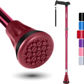 REHAND Walking Cane - Foldable, Adjustable, Collapsible Walking Canes   & Women, Heavy Duty All Terrain Tip, with Travel Bag | Walking Sticks  Seniors & Adults Black Gel trekking  poles Portable Multi-Purpose Portable Multi-Purpose - Color: red