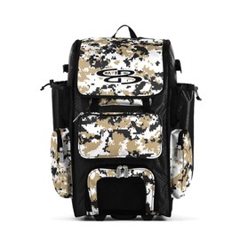 Boombah Rolling Superpack Hybrid Digital Camo Bat Pack Black/Vegas Gold - Wheeled & Backpack Version