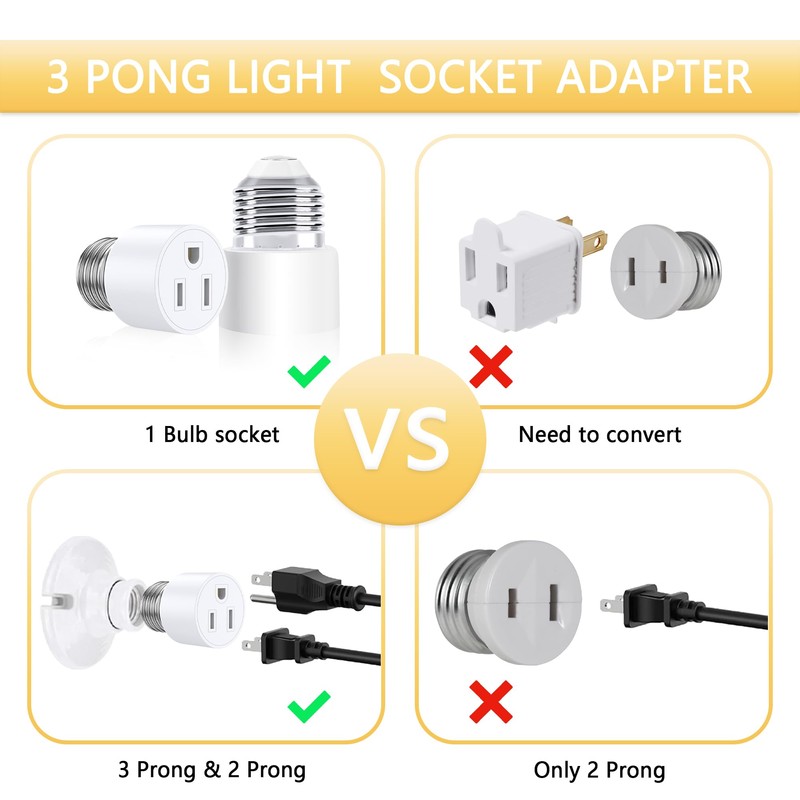 Sevici Light Socket to Plug Adapter, Convert Light Bulb Socket