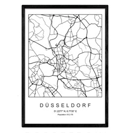 Nacnic Minimalist City Map Poster Geometric Style Wall Decoration Picture of Düsseldorf Various German City Maps, Plans and Travel Pictures without Frame Size A3