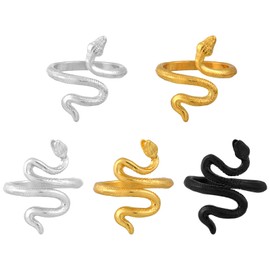 5pcs Snake Adjustable Crochet Tension Ring, 2 Styles Finger Yarn Ring Knitting Loops Beginners Gift for Crocheters and Knitters Tension Control (Gold Silver Black)