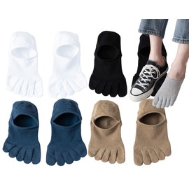 CHUNFO Mens Ankle Toe Socks Five Finger Cotton Cushioned Running Crew Hiking Sock Size 6-9.5