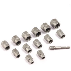 14Pcs Impact Bolt & Nut Remover Set, Stripped Lug Nut Remover with Hex Adapter Extraction Socket Set for Removing Bolts and Nuts with Solid Storage Case