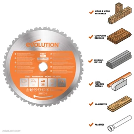 Evolution Power Tools R255TCT-28T - 255 mm Multi Material Mitre Saw Blade (AKA Wood Blade, Metal Cutting Blade, TCT Saw Blade) - Carbide Tipped Blade Cuts Wood, Metal and Plastic