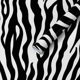 Fiula Zebra Peel and Stick Wallpaper Geometric Wall Paper Black and White Zebra Contact Paper for Bedroom Waterproof Removable Shelf Liner Decal Vinyl Roll 17.3"×78.7"