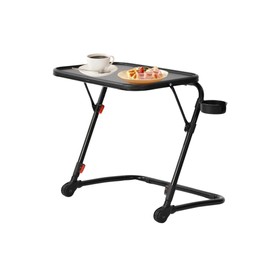 Homy Casa Foldable Breakfast Tray with PP Tabletop, Adjustable Height, Sturdy Metal Frame, Portable Serving Tray with Cup Holder for Bed, Sofa, and Living Room