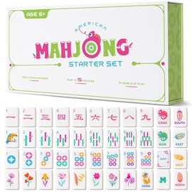 Mini Mahjong Set for Kids & Beginners, Portable Travel Mahjong Tiles Set American for Family, 160 Acrylic Mini Mahjong Tiles with Carrying Bag, Mat, Racks, Mah Jong Starter Kit for Ages 6+