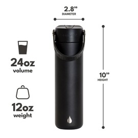 Elemental Core Stainless Steel Water Bottle with Straw - 24 oz Leak Proof Double Wall Insulated Water Bottles for Travel, Sports and Gym - Reusable Bottle with Straws - Black