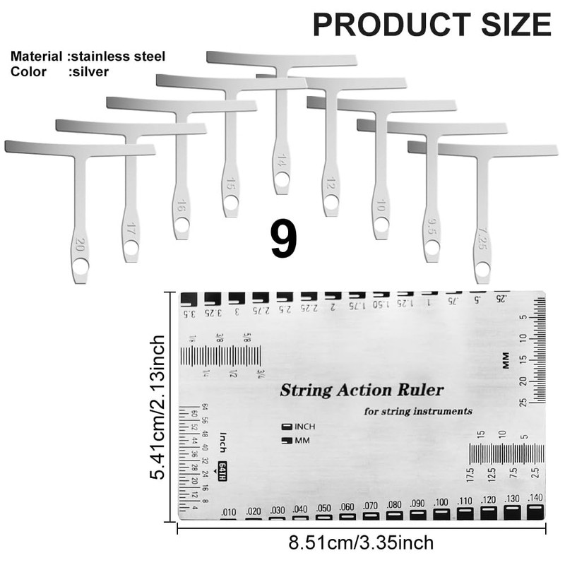 Guitar String Action Gauge Ruler Tool - 9 Understring Radius