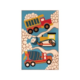 BNM Small Indoor Area Rug, Washable, Non-Skid Foam Backing, Decor for Playroom, Classroom, Living Room, Bedroom, Entryway, Daycare, Nursery, Construction Zone Kids Indoor Area Rug, 2' x 3', Blue