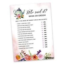 Inkdotpot Tea Party 50-Pack He Said She Said Cards for Couples Funny Rehearsal Dinner Who Said it Question Bridal Shower Engagement Party Game Ideas