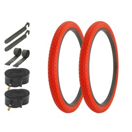 ALTALINE Bicycle 26" x 2.125" All Red 2 Tires W/Tubes, Strips, & Nylon Levers AL-1333 Diamond Style | (Two Tire) + (Two Standard Tube) + (Two Nylon Lever) + (Two Rim Strip)