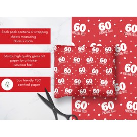 60th Birthday Gift Wrapping Paper For Men & Women 60 Birthday Accessories 4 Sheets