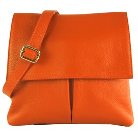 modamoda de - T63LEDER - Damen Umhängetasche aus Leder, Farbe:Orange