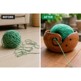 Wooden Yarn Bowl for Crocheting – Tangle-Free Knitting Organizer for Yarn, Hooks & DIY Crafts