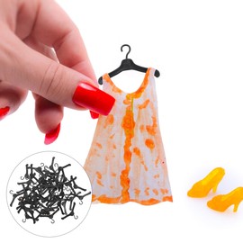 Garneck 50Pcs Miniature Dollhouse Hangers Black Plastic Doll Hangers for Doll Closet Organization and Decoration Small Clothes Hanging Accessories