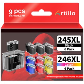 Artillo 245XL 246XL Ink Refill Kit Replacement for Canon 245XL 246XL PG-245XL CL-246XL Ink Cartridge for PIXMA MG2500 MG2520 TR4520 TR4522 TS202 TS302 TS3122 MX490 Printer (3BK/2C/2M/2Y, 9 Pack)