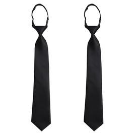 Pack of 2 Men's Ties, Black, Pre-Tied Tie with Zip and Length Adjustment, Elegant Wedding Tie for Office, Gala, Wedding and Celebrations, Premium Polyester with Breathable Comfort, black
