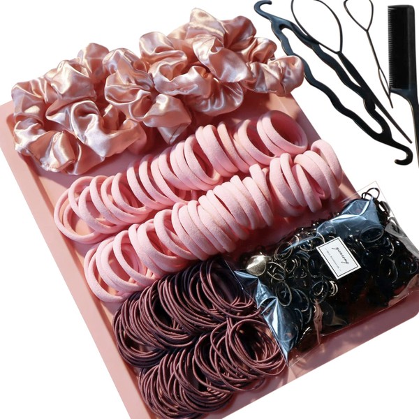 YANRONG 755PCS Hair Accessories for Woman Set Seamless Ponytail Holders Variety Hair Scrunchies Hair Bands Scrunchy Hair Ties For Thick and Curly (Pink)