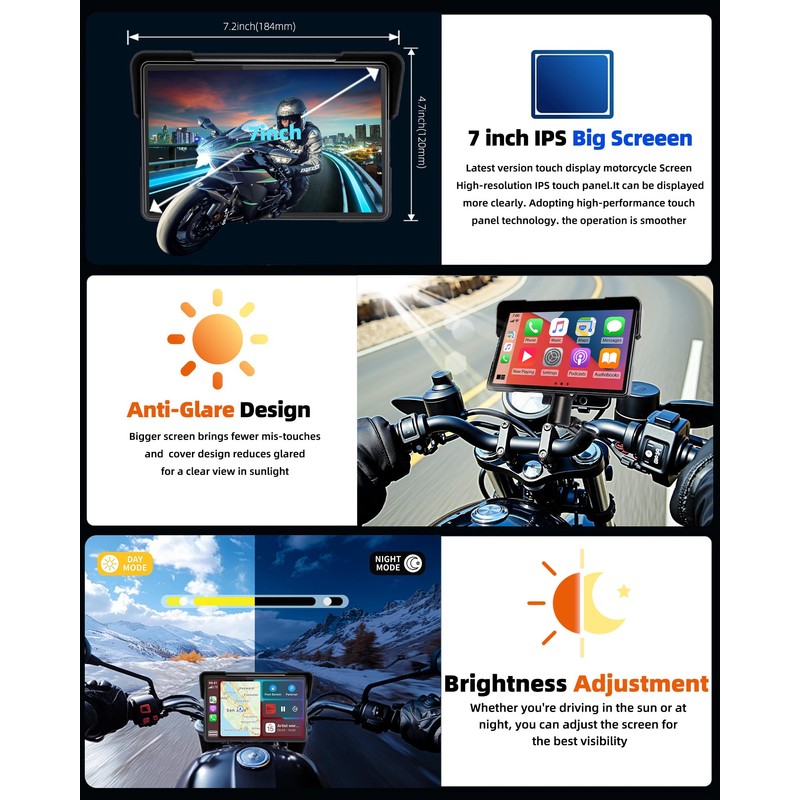 2025 Motorcycle CarPlay Screen & Android Auto 7" Wireless Portable
