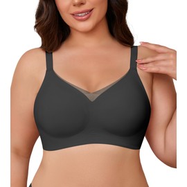 DEANGELMON Wireless Bras for Women Mesh V Comfortable Bralette Supportive Full Coverage Tshirt Everyday Bra Black 5X-Large