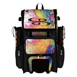 Boombah Superpack Hybrid Rolling Bat Bag - Rainbow Splatter Bat Pack Multicolor - Wheeled & Backpack Version