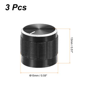 sourcing map 3pcs Potentiometer Knob Knurled Shaft Black Aluminum 6mm Shaft Dia. Rotary Knob 15mmx13mm Volume Control Knob