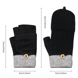 Abnaok Fingerless Thermal Gloves Winter Women Men Knitted Gloves with Flip Cover Suitable for Indoor and Outdoor Sports Gloves Fingerless Gloves, black