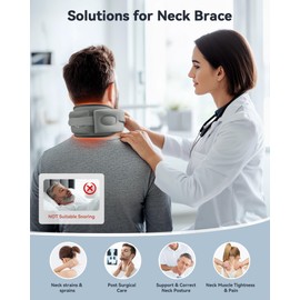 Qwnccet Heated Neck Brace Cervical Collar - Neck Support Brace with Heating Pad, Soft Foam Wraps Keep Vertebrae Stable and Aligned for Relief of Cervical Spine Pressure for Women & Men Gray (M Size)