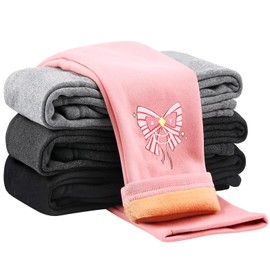 Twistover 4 Pcs Girls Winter Warm Fleece Lined Leggings Bowknot Thick Thermal Tights Pants Cotton Full Length Pants for Girls (160 cm/ 8-9 T)