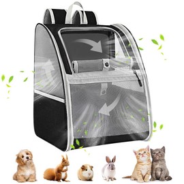 Pawaboo Cat Carrier Backpack, Pet Carrier Backpack for Kitties Small Dogs Puppies, Breathable Cat Bag Carrier, Small Dog Travel Backpack Carrier for Kitten Puppy Bunny (up to 22lbs) - Color: Black