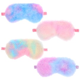 Oruola 4pcs Girls Sleep Mask,Kids Eye Mask for Sleeping,Comfortable Sleep Mask Plush Blindfold Satin Back Rainbow Faux Fur Sleep Mask for Kids Women Men Travel Nap Colorful