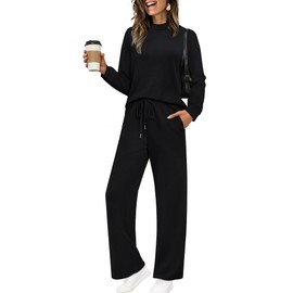 SAMPEEL Lounge Sets for Women Casual Travel Vacation Outfits Womens Fall Fashion 2025 Winter Clothing Sweat Suits for Womens 2 Piece Mock Neck Hoodies Sweatpants Plus Size Pajamas Set Soft Black XL