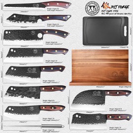 XYJ 9PCS Kitchen Knives Set with Magnetic Knife Block, Honing Steel, Scissors, Cutting Board, Gloves, High Carbon Steel Blades, Full Tang, Wood Handle