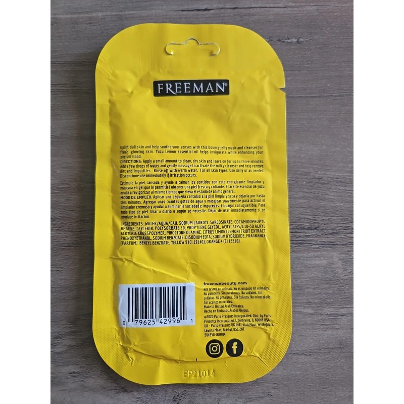 FREEMAN, Energize Yuzu Lemon Jelly Facial Mask, .33 Fl Oz