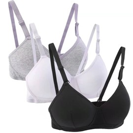 Yintry Cotton Teen Girl’s Sport Bra with Adjustable Detachable Strap Wire Free Training Bralette 3 Pack A-Cup