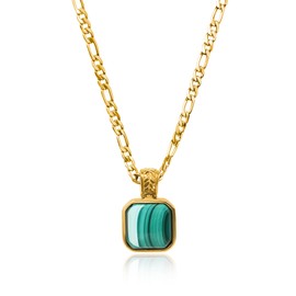 COAI Figaro Chain Necklace Malachite Green Stone Necklace, Gold Necklace 18"