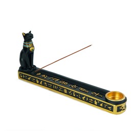 OwMell Egyptian Incense Holder for Sticks, Egyptian Cone Incense Burner with Ash Catcher, Incense Tray for Sticks 10" - Egyptian Cat