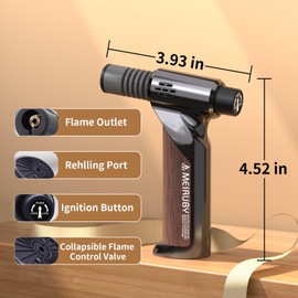 Butane Torch Lighter with Adjustable Jet Flame and Safety Lock, Refillable Portable Culinary Blow Torch for Kitchen Cooking, Baking, BBQ, Welding & Camping