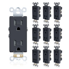 TOPELER 10Pack Decor Receptacle Outlet, 15 Amp 125V Standard Electric Socket, 2 Pole 3 Wire, Tamper Resistant, Self-Grounding Residential Grade, UL Listed, Black