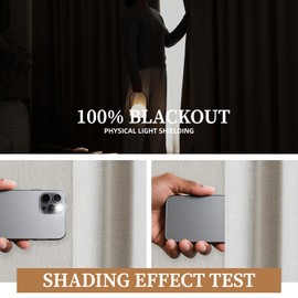 hugmoom Linen 100% Blackout Curtains for Bedroom Full Light Blocking Curtains, 84 inch Chenille Window Curtain for Living Room with Hooks(2 Panels, Cheese Puff Color)