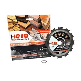 HERO Circular Saw Blade 170 x 20/16 mm 12 Teeth Carbide Saw Blade TCT Replacement Saw Blade for Woodworking Soft & Hardwood, Non-Ferrous Metals Universal Hand Saw, Mitre Saw, Table Saw, Chop Saw